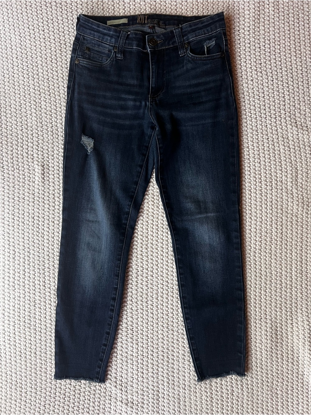 Kut from The Kloth Carlo Ankle Skinny Jeans Blue Distressed Raw Cuff Size 2